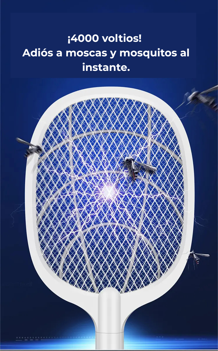 Raqueta Eléctrica Anti Mosquitos LUMION. Indicador LED, Batería recargable vía USB,4000V.