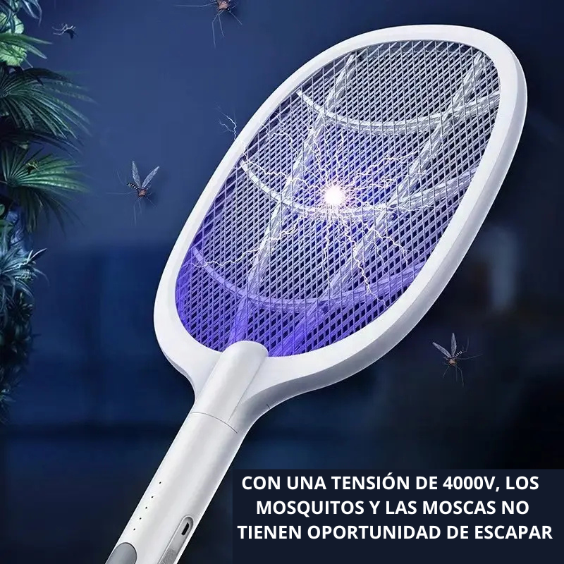 Raqueta Eléctrica Anti Mosquitos LUMION. Indicador LED, Batería recargable vía USB,4000V.