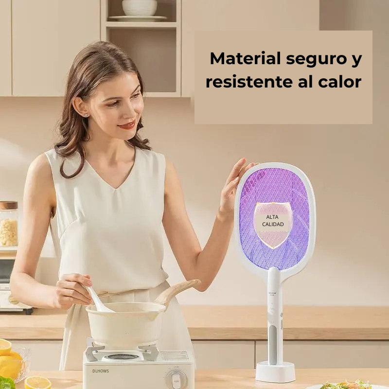 Raqueta Eléctrica Anti Mosquitos LUMION. Indicador LED, Batería recargable vía USB,4000V.