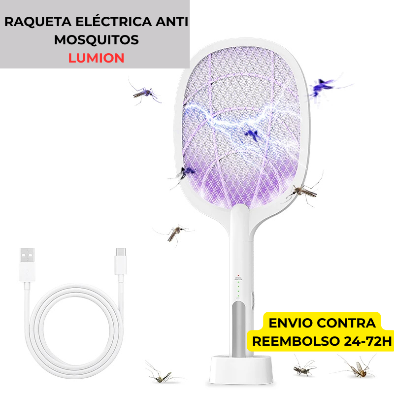 Raqueta Eléctrica Anti Mosquitos LUMION. Indicador LED, Batería recargable vía USB,4000V.
