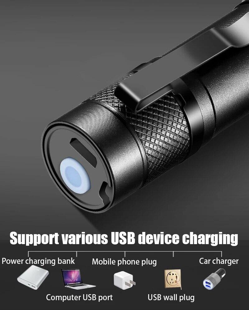 LUMI PRO MINI - Linterna LED de Bolsillo recargable de aluminio resistente, impermeable. Incluye batería de Iones de Litio, cable USB y Estuche de Almacenamiento